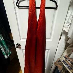 Satin Backless Halter Dress in Deep Red